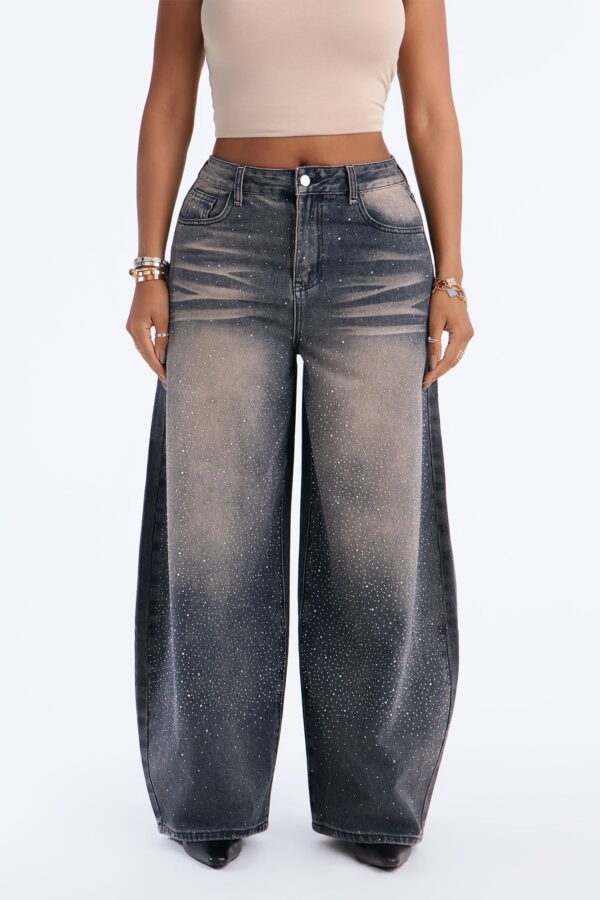 Born To Shine Embellished Baggy Jeans - Vintage Wash