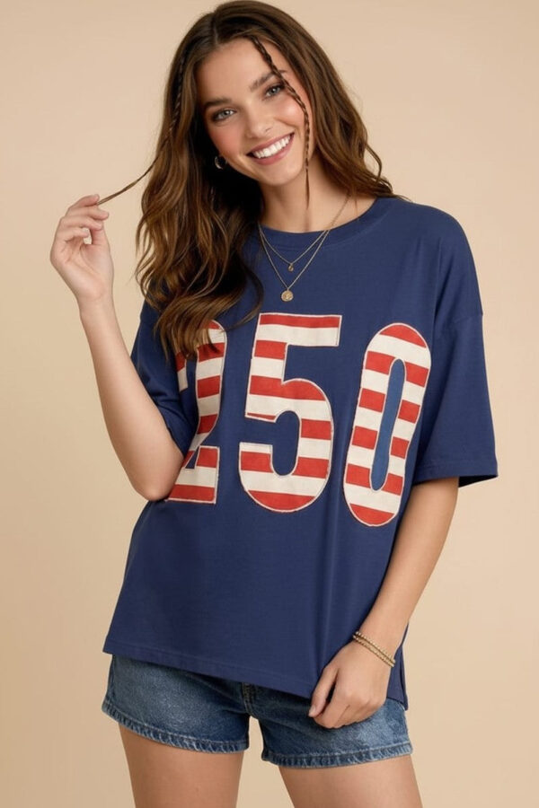 Navy Drop-Shoulder Graphic Top