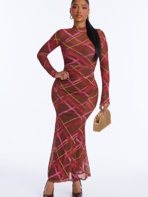 Brown Mock-Neck Dress