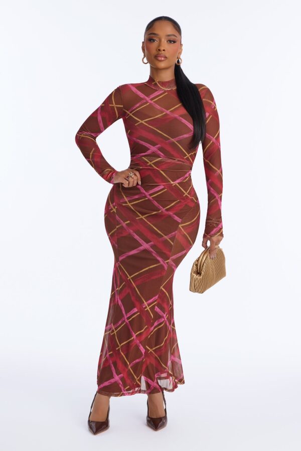 Brown Mock-Neck Dress