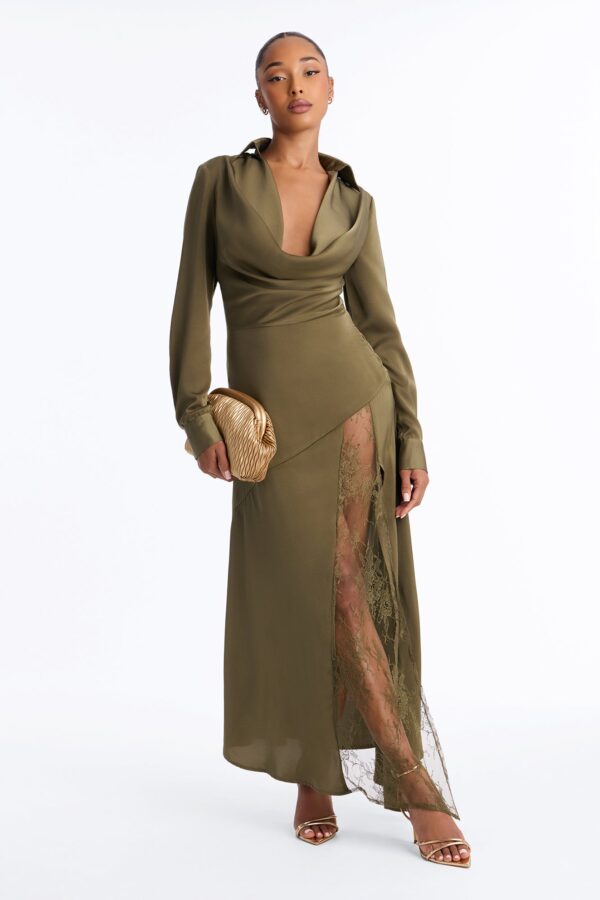 Olive Cowl-Neck Dress