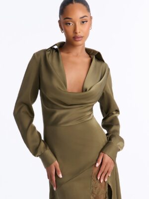 Olive Cowl-Neck Dress