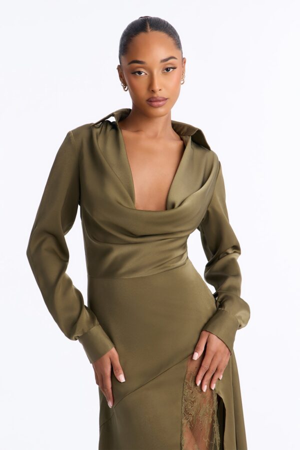 Olive Cowl-Neck Dress