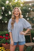 Blue V-Neck Blouse