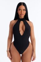 Mock-Neck Bodysuit in Black