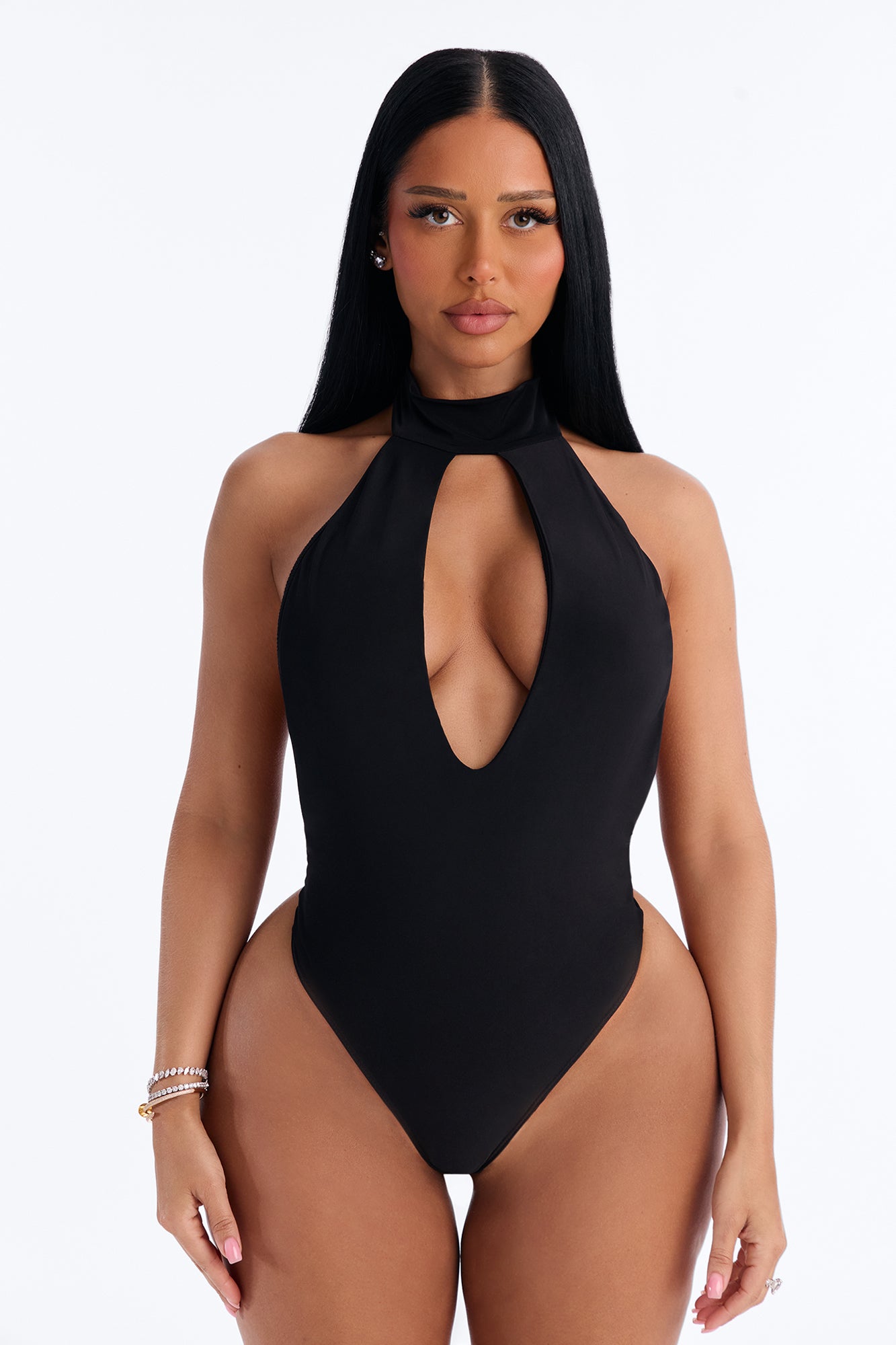 Mock-Neck Bodysuit in Black