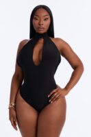 Mock-Neck Bodysuit in Black