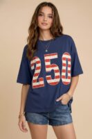 250 Americana Stripe Oversized Graphic Tee in Navy