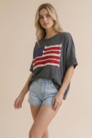 American Flag Patch Oversized Graphic Tee in Charcoal