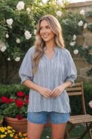 Blue V-Neck Blouse