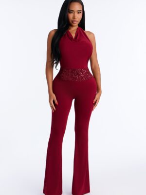Cowl-Neck Jumpsuit in Burgundy