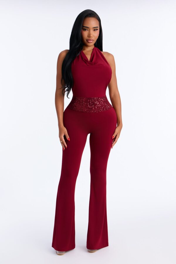 Cowl-Neck Jumpsuit in Burgundy