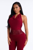 Cowl-Neck Jumpsuit in Burgundy
