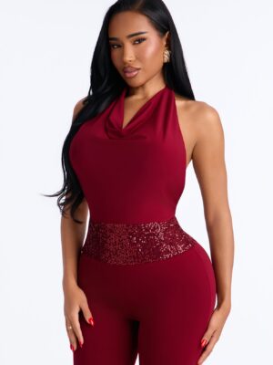 Cowl-Neck Jumpsuit in Burgundy