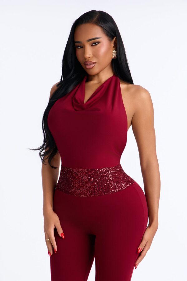 Cowl-Neck Jumpsuit in Burgundy