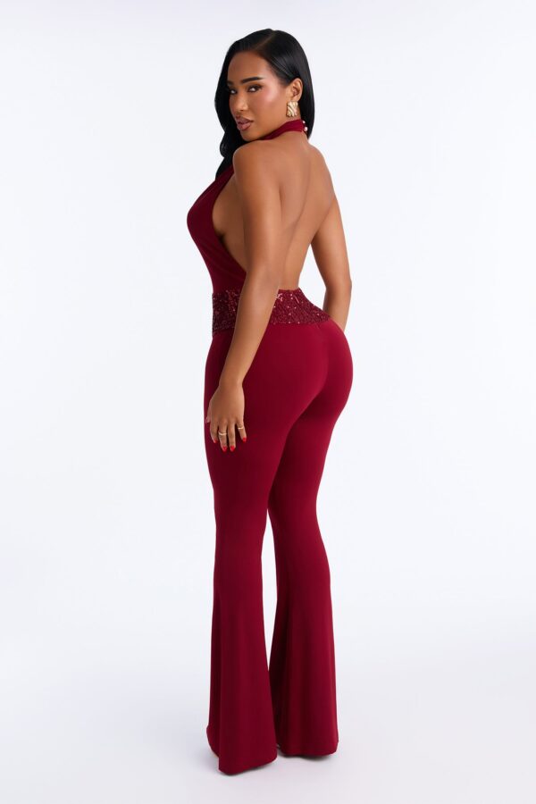 Cowl-Neck Jumpsuit in Burgundy