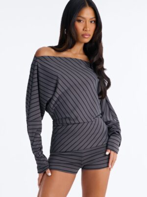 One-Shoulder Romper in Charcoal