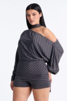One-Shoulder Romper in Charcoal