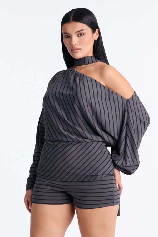 One-Shoulder Romper in Charcoal
