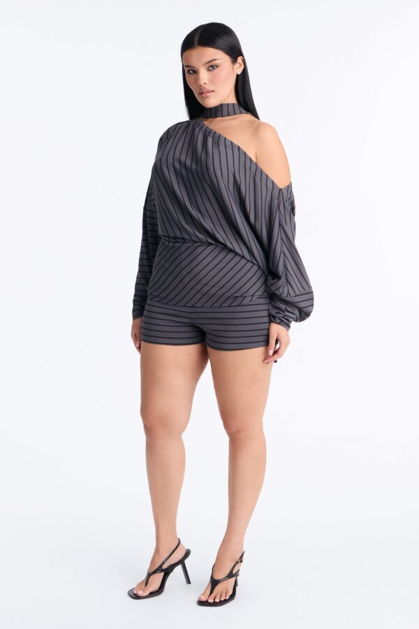 One-Shoulder Romper in Charcoal