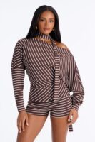 Chocolate Romper with one shoulder
