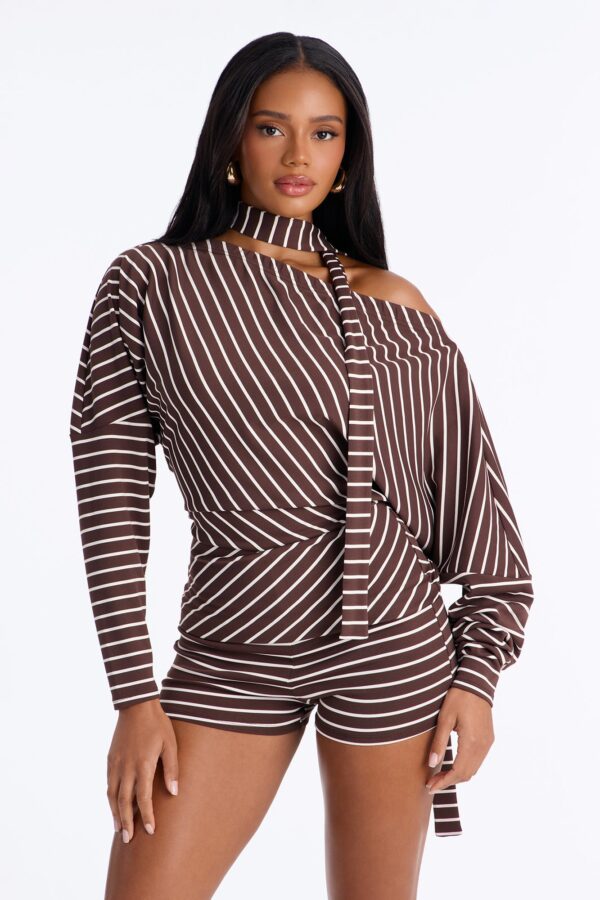 Chocolate Romper with one shoulder