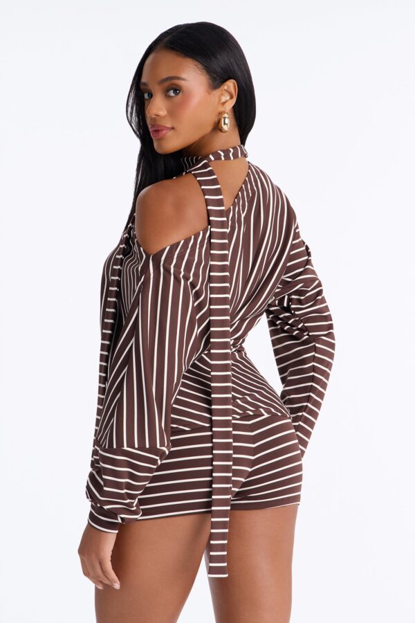Chocolate Romper with one shoulder