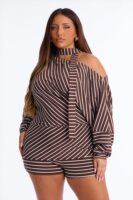 Chocolate Romper with one shoulder