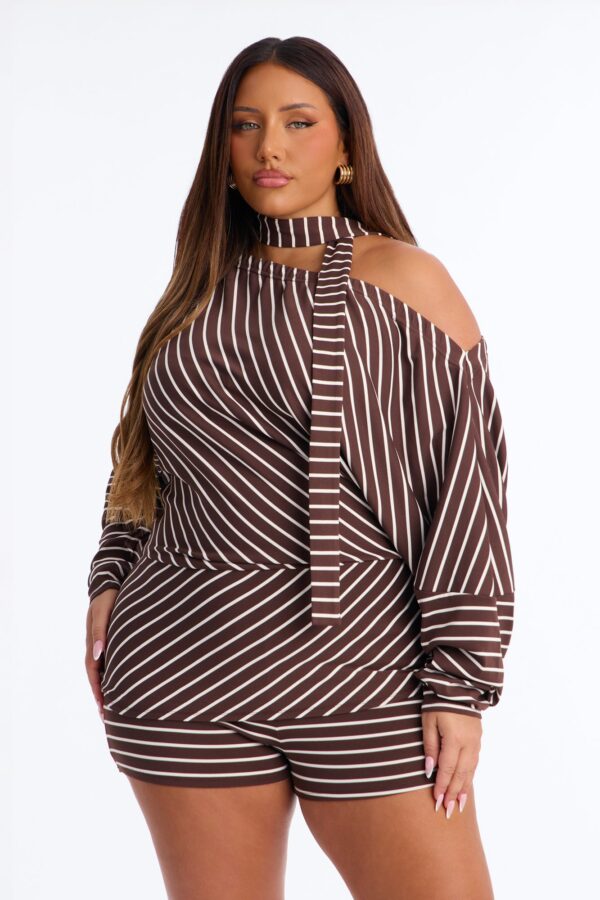 Chocolate Romper with one shoulder