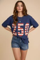Navy Drop-Shoulder Graphic Top