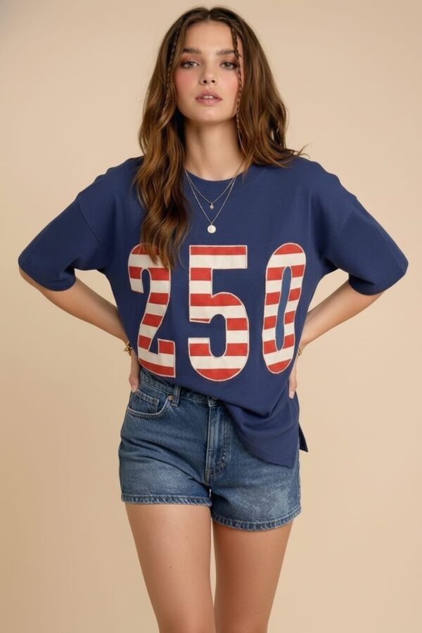 250 Americana Stripe Oversized Graphic Tee in Navy