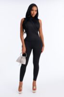 Mock-Neck Jumpsuit in Black