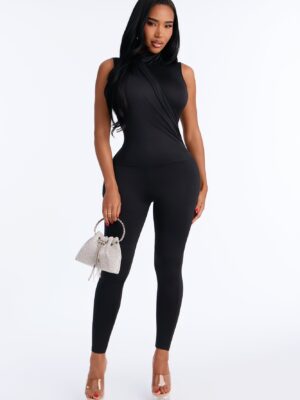 Mock-Neck Jumpsuit in Black