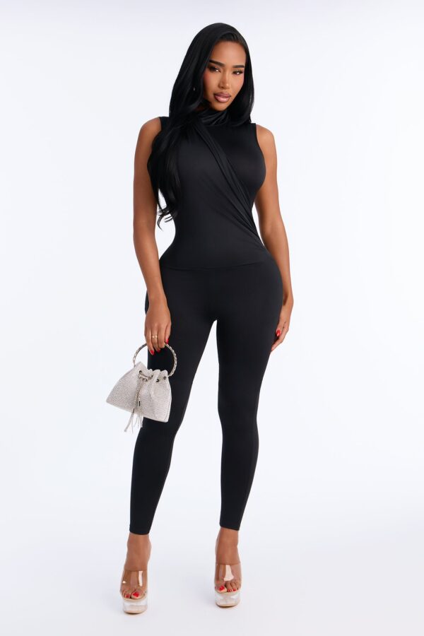 Mock-Neck Jumpsuit in Black