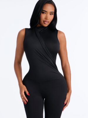 Mock-Neck Jumpsuit in Black
