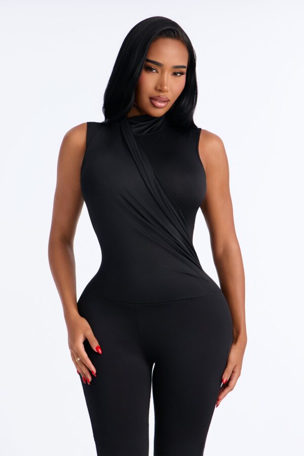 Mock-Neck Jumpsuit in Black