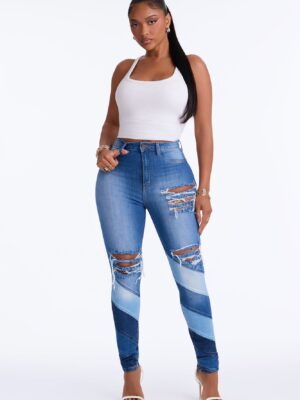 Flip Side Ripped High Rise Skinny Jean - Medium Wash