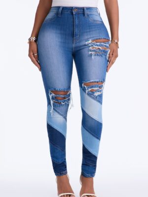 Flip Side Ripped High Rise Skinny Jean - Medium Wash