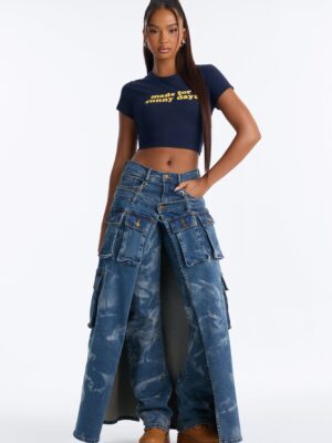 Giving Looks Cargo Overlay Straight Leg Jeans - Dark Wash