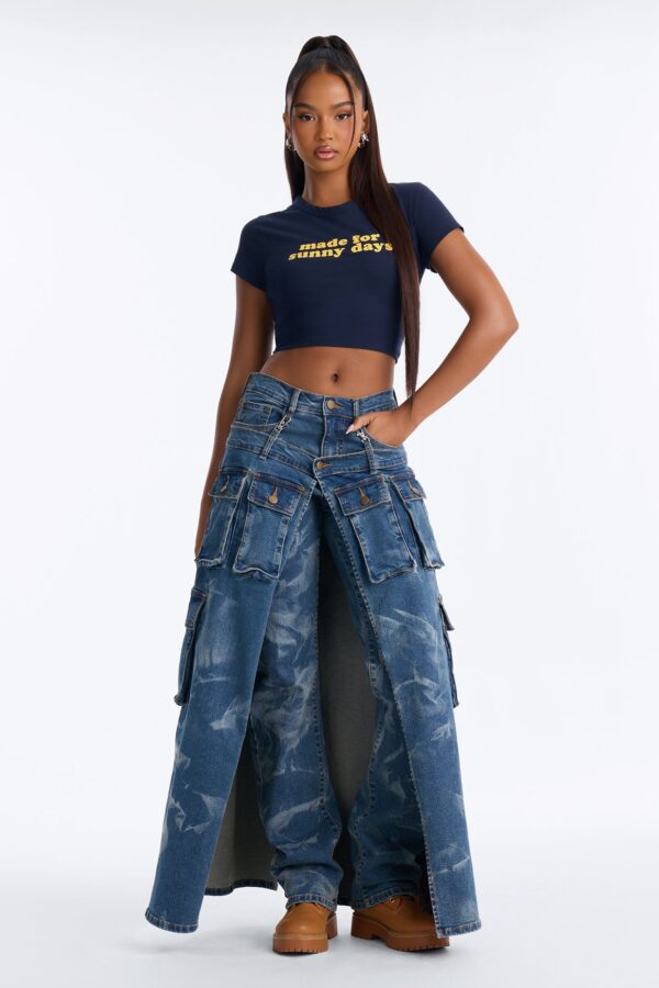 Giving Looks Cargo Overlay Straight Leg Jeans - Dark Wash