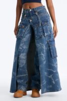 Giving Looks Cargo Overlay Straight Leg Jeans - Dark Wash