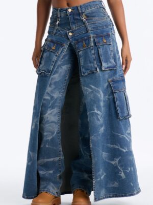 Giving Looks Cargo Overlay Straight Leg Jeans - Dark Wash
