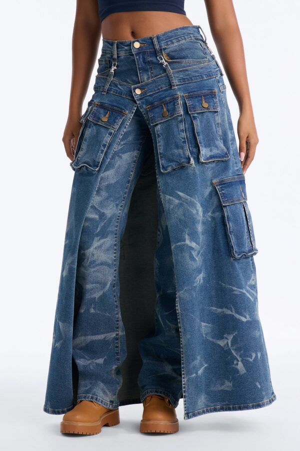 Giving Looks Cargo Overlay Straight Leg Jeans - Dark Wash