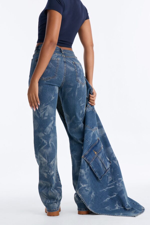 Giving Looks Cargo Overlay Straight Leg Jeans - Dark Wash