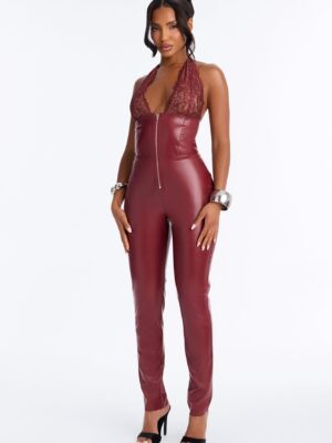 Burgundy V-Neck Jumpsuit