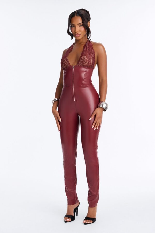 Burgundy V-Neck Jumpsuit