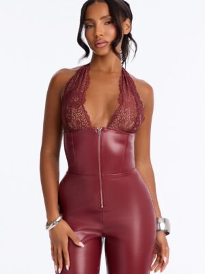 Burgundy V-Neck Jumpsuit