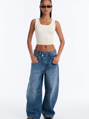 Ciao Bella Crossover Barrel Leg Jeans - Vintage Wash