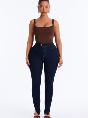 Hit It Compression Stretch High Rise Skinny Jeans - Dark Wash