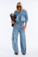 Ice Breaker Mid Waist Cargo Wide Leg Jeans - Medium Wash